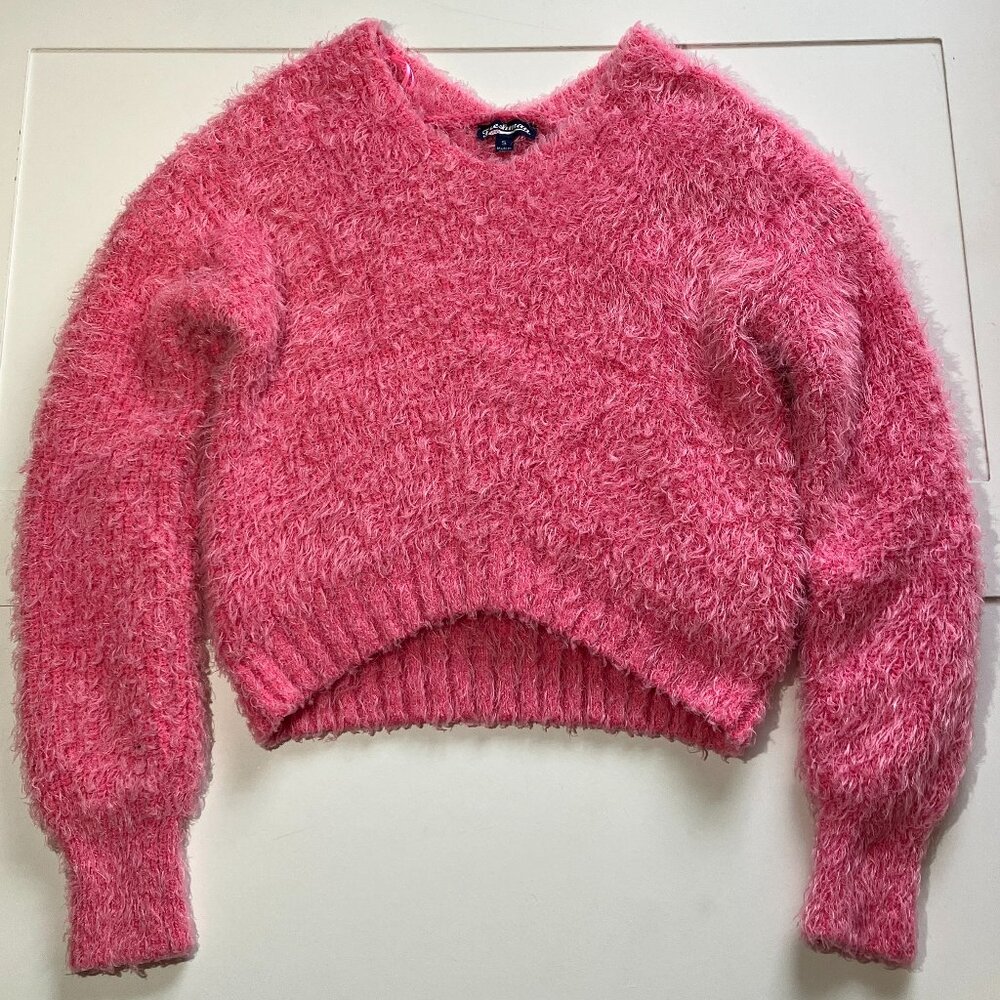 Freshman 1996 Pink Fuzzy Womens Small Cropped Sweater |‎ Girly | Cozy | Coquette